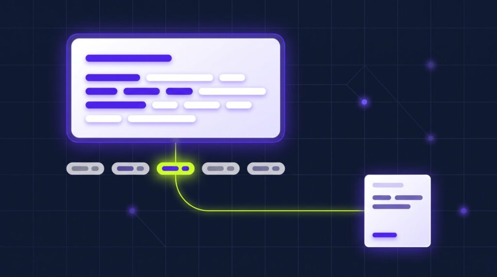 Illustration of an AI answer with a row of citation source chips, one highlighted, linking to a business.
